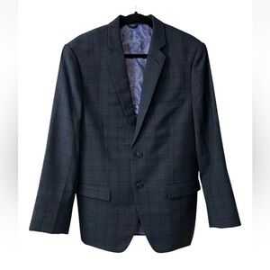 Rajah Custom Made Luxury Design Navy Wool Checked Lilac Lined Blazer Jacket 42R